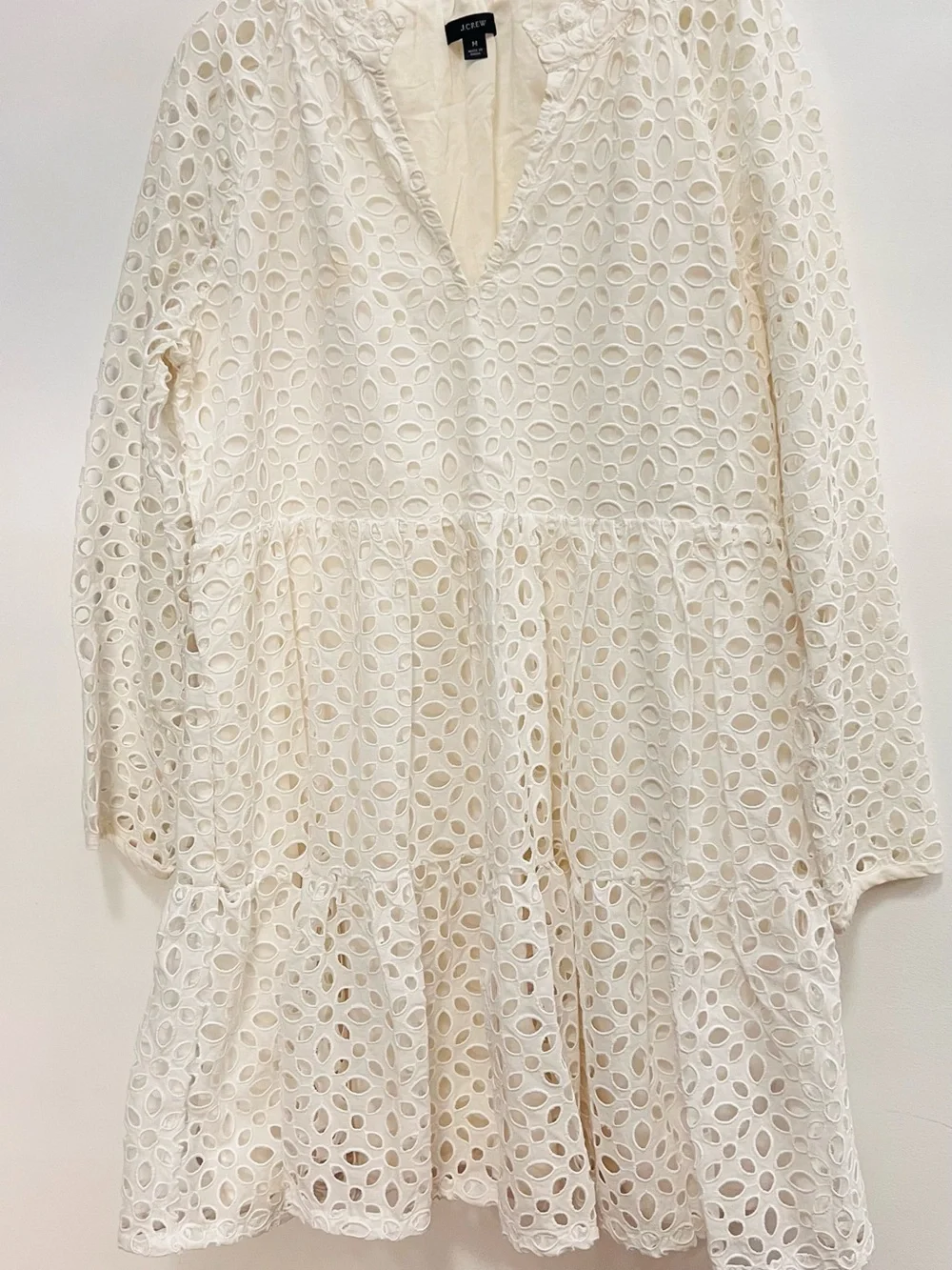 J. Crew Cream Eyelet Tiered long Sleeve Dress